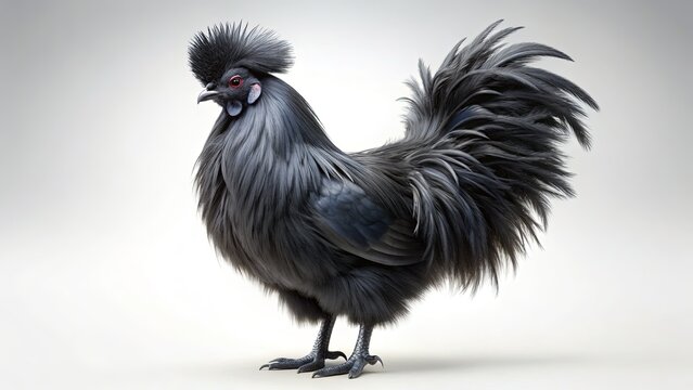 Black Silkie Chicken Isolated on White, High-Resolution Stock Photo