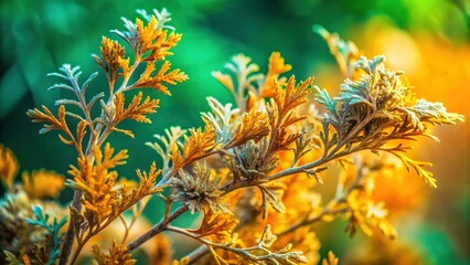 Dried Wormwood Herb on Green Background - Aromatic Medicinal Plant Stock Photo