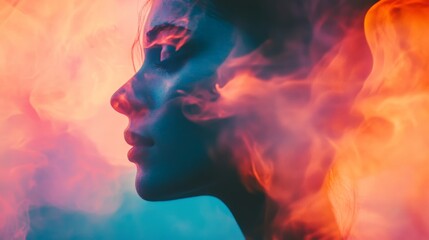 Profile of a woman with colorful abstract smoke surrounding her.