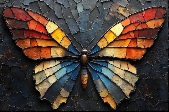 A Colorful Mosaic Butterfly Artwork Depicted