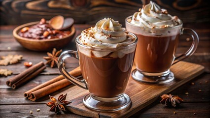 Savoring hot chocolate with whipped cream rustic cabin cozy winter treat warm atmosphere inviting experience in nature