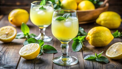 Chilling moments enjoying limoncello in a refreshing glass outdoor patio drink photography relaxed atmosphere close-up view citrus delight