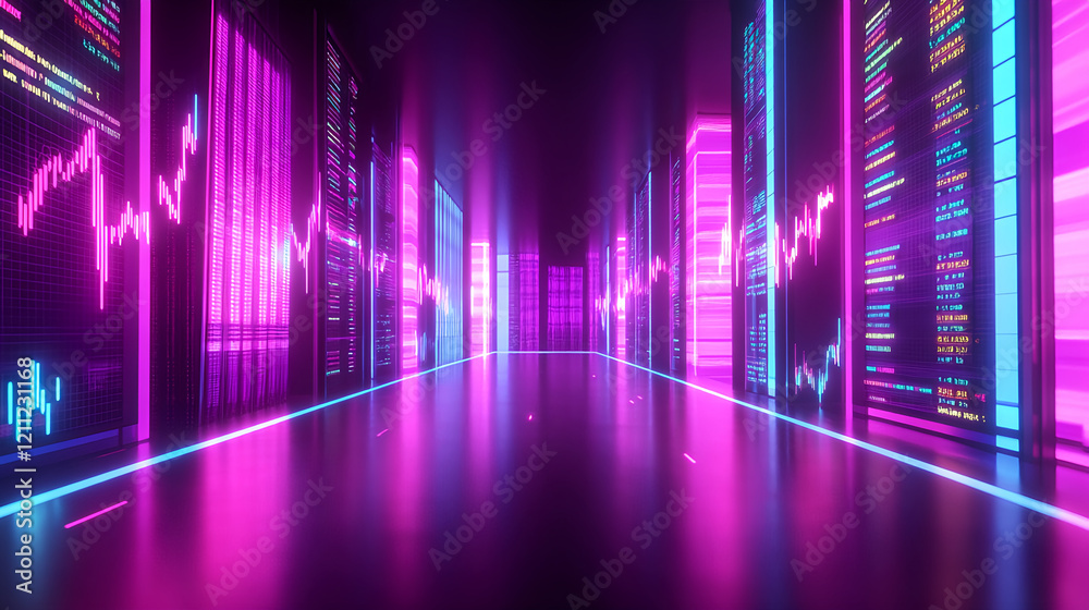 Poster dynamic data visualization virtual space digital art futuristic environment wide angle tech concepts