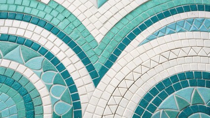 Abstract Teal and White Mosaic Tile Pattern Design