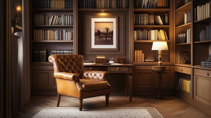 Fototapeta premium Elegant study with vintage charm and books.