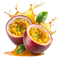 Passion fruit splash isolated on transparent background  
