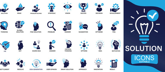  Solution icon set problem-solving, alternative, resolve, answer, maze, issue , success You can easily change the color.