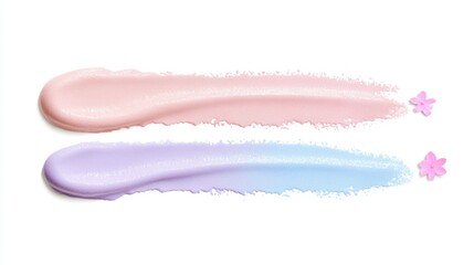 Pastel pink and purple cream smears with floral accents on white background