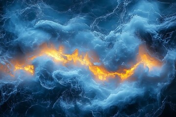 Abstract Ocean Waves with Glowing Inner Fire