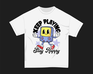 Gamer graphic t-shirt for DTF and DTG. Retro gaming t-shirt design for print. Rubberhose Vector t shirt design. Screen printing tshirt design for merch. Design for POD