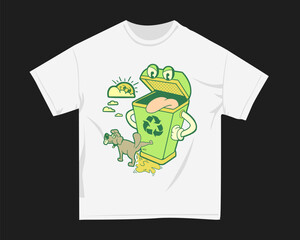 Recycle environment t-shirt design for print, Earth day graphic tshirt. Greenery design for merchandise. Retro t shirt design for POD. Vintage funny clothing design.