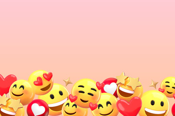 Love emoticons border background, pink gradient design