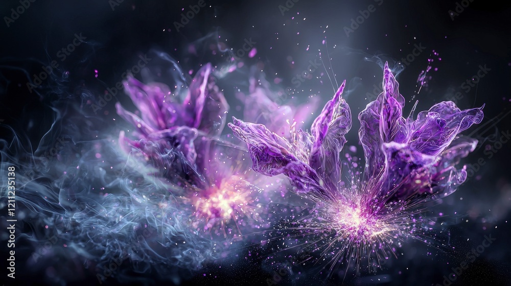 Aufkleber abstract violet and lavender bursts in a dark environment digital art vibrant conceptual display hig