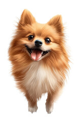 Obraz premium A Pomeranian standing proudly, isolate on white background, capturing its fluffy coat and lively demeanor. cutout png