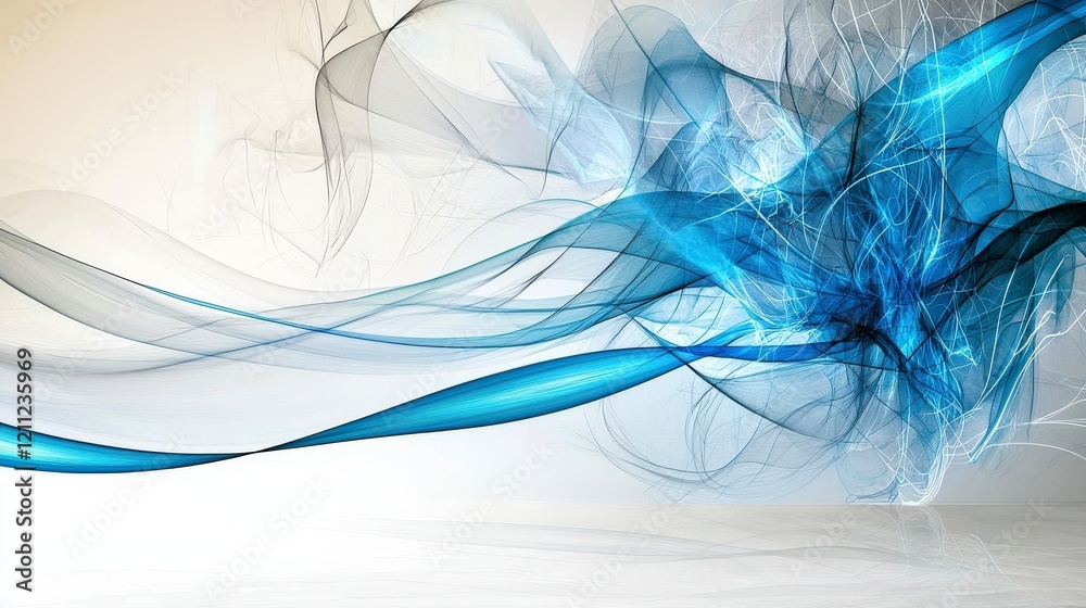 Poster dynamic abstract blue and gray streaks move harmoniously digital art modern design minimalist style 