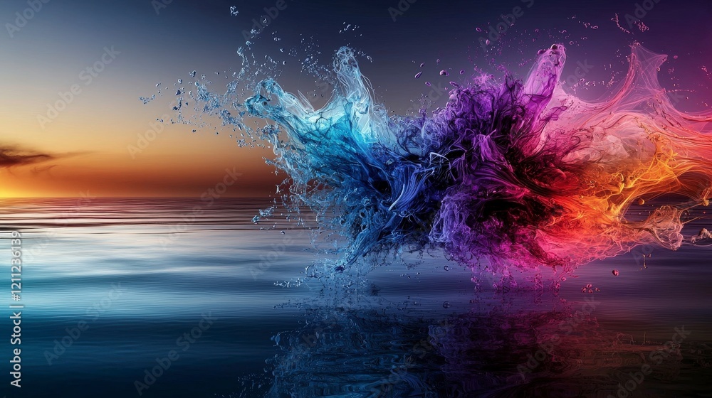 Aufkleber Dynamic fluid abstract patterns serene water surface digital art vivid colors aesthetic viewpoint creative expression
