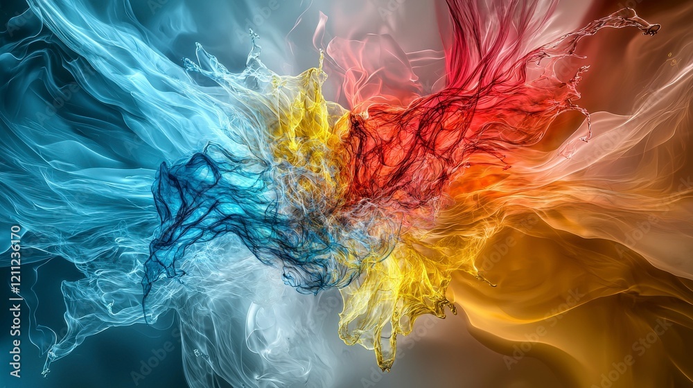 Fototapete dynamic abstract fluid vibrations in a colorful environment digital art bold patterns