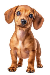 A Dachshund standing proudly, isolate on white background, showcasing its unique long body and playful spirit. cutout png