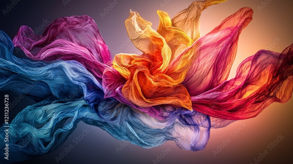 Poster delicate hues blending softly into neutral tones abstract art colorful textiles indoor setting artis