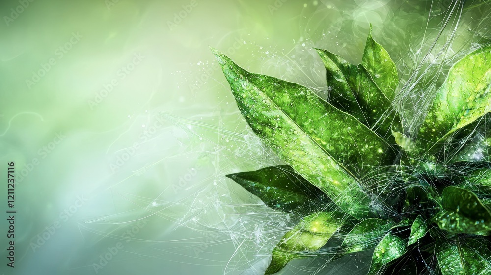 Poster lush green leaves surrounded by soft gradients nature abstract background vibrant refreshing serene 