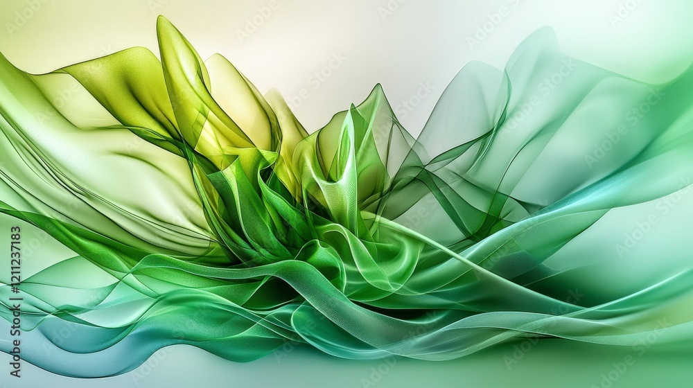 Poster dynamic green hues in abstract flowing design digital art modern aesthetic colorful environment sere