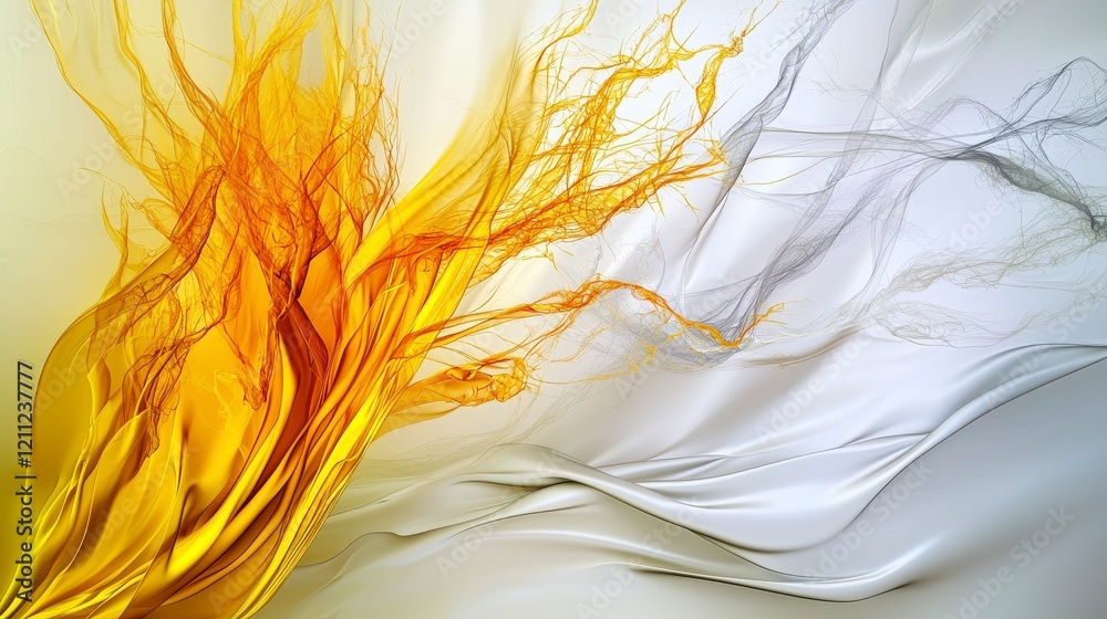 Fototapete faint yellow lines dancing and dissolving in a soft white canvas abstract art digital environment ae