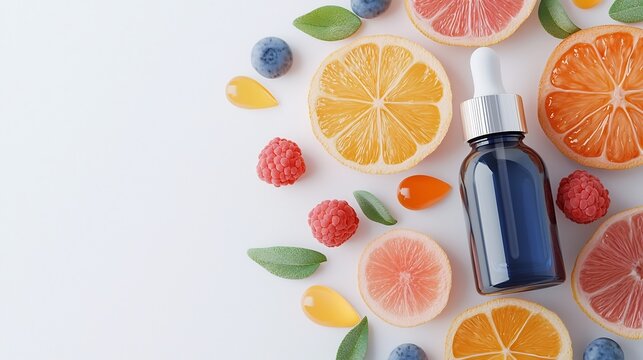 Brightening AHA Serum with Fruit Acid Visuals on Clean White Background
