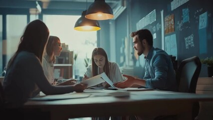 Creative team collaboration in modern office environment with strategic discussion and planning