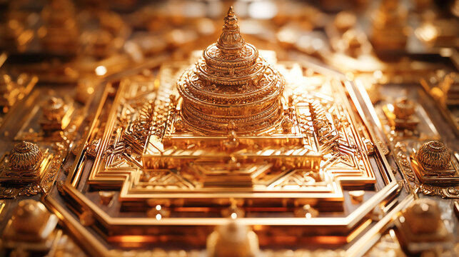 A gold-plated Vastu Yantra, etched with sacred geometric patterns, used for attracting wealth, prosperity, and success. Perfect for placing in homes, offices, or temples