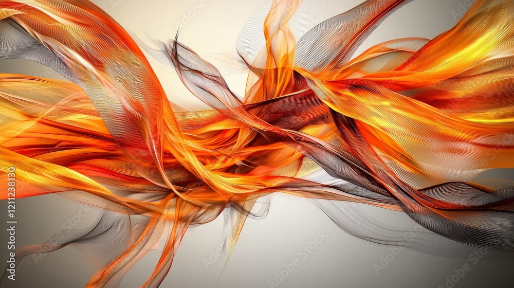Poster Dynamic orange lines flowing through neutral canvas abstract art digital illustration contemporary close-up visual energy