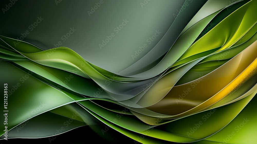 Poster layered green planes overlapping in varying shades digital art abstract modern design close-up persp