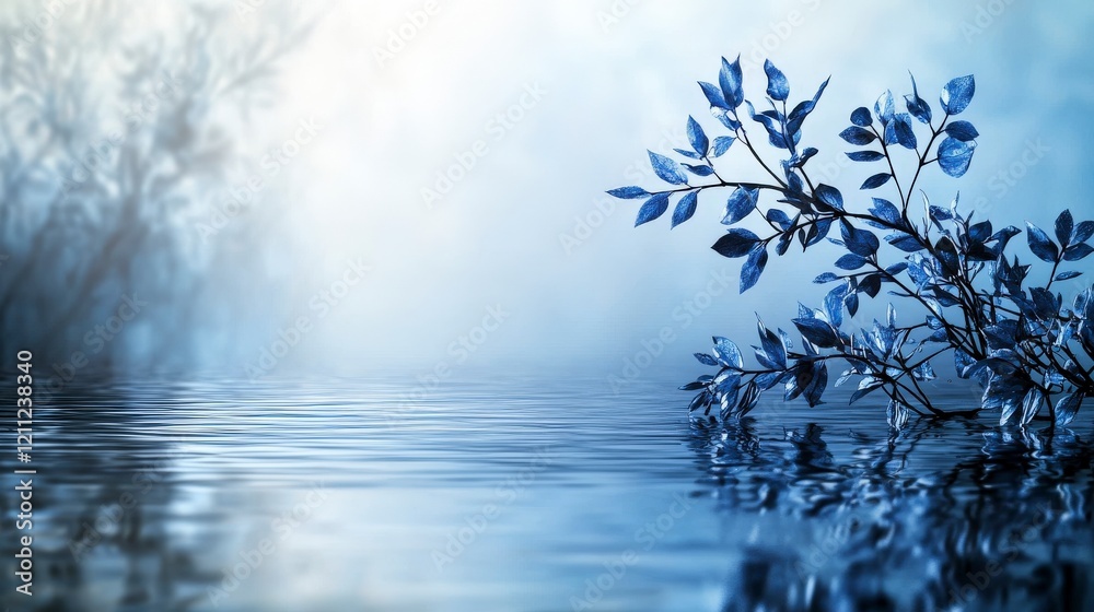 Aufkleber moody indigo hues flowing softly over neutral background nature scene water reflection serene enviro