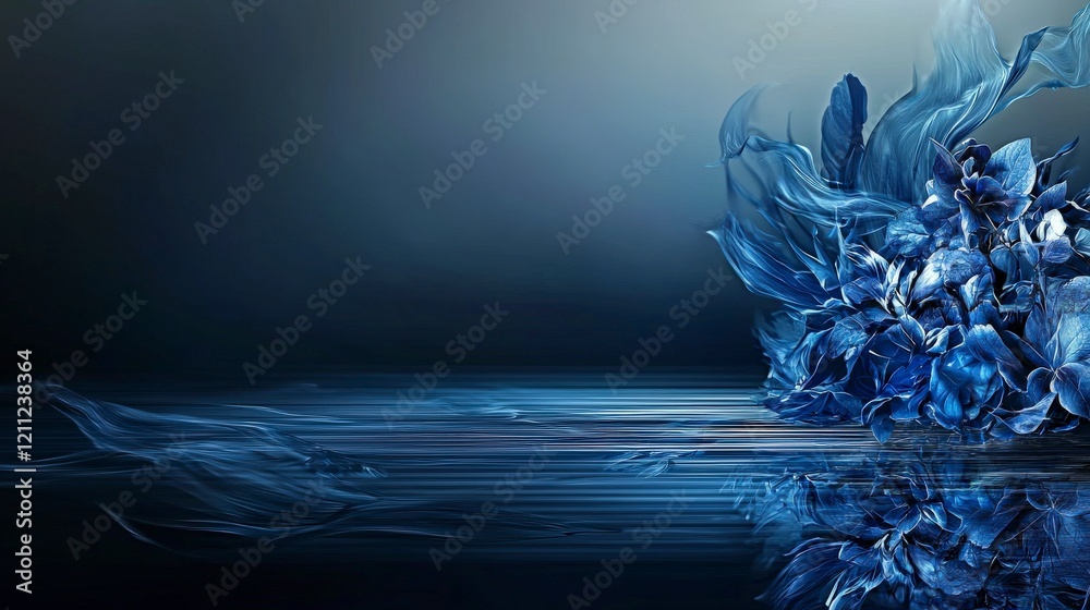 Poster flowing moody indigo hues over neutral background abstract art digital design serene environment art