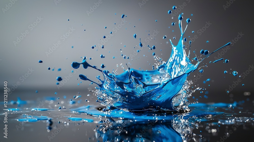 Poster Chaotic blue paint splashing event studio artistic photography dynamic environment close-up viewpoint visual expression
