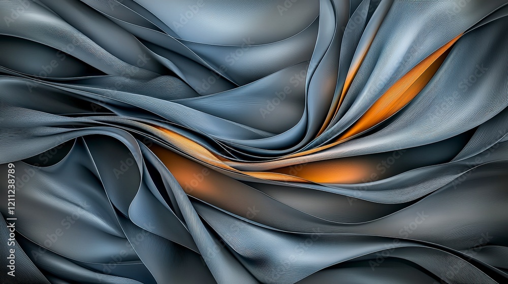 Leinwandbilder Abstract artistic display of soft gray lines with vibrant orange elements in modern design digital art graceful flow