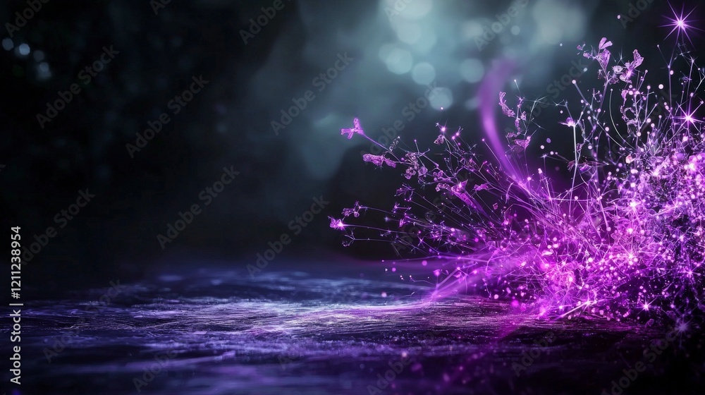Poster flickering violet sparks dance in dark space digital art visuals abstract environment captivating vi