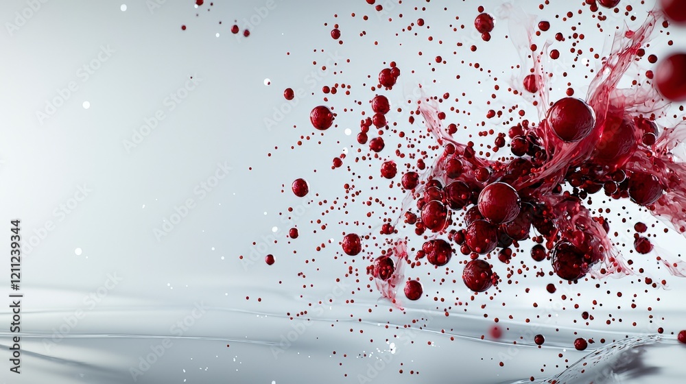 Poster Dynamic red dots exploding across a soft background abstract art digital composition minimalist style close-up energy