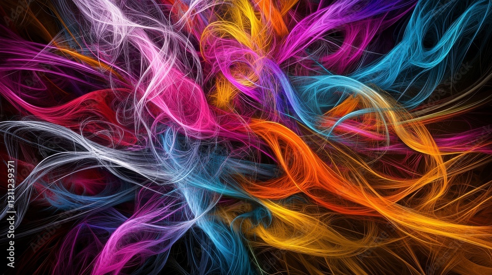 Poster Chaotic twisting lines of colorful abstract design digital art vibrant environment dynamic viewpoint creative concept