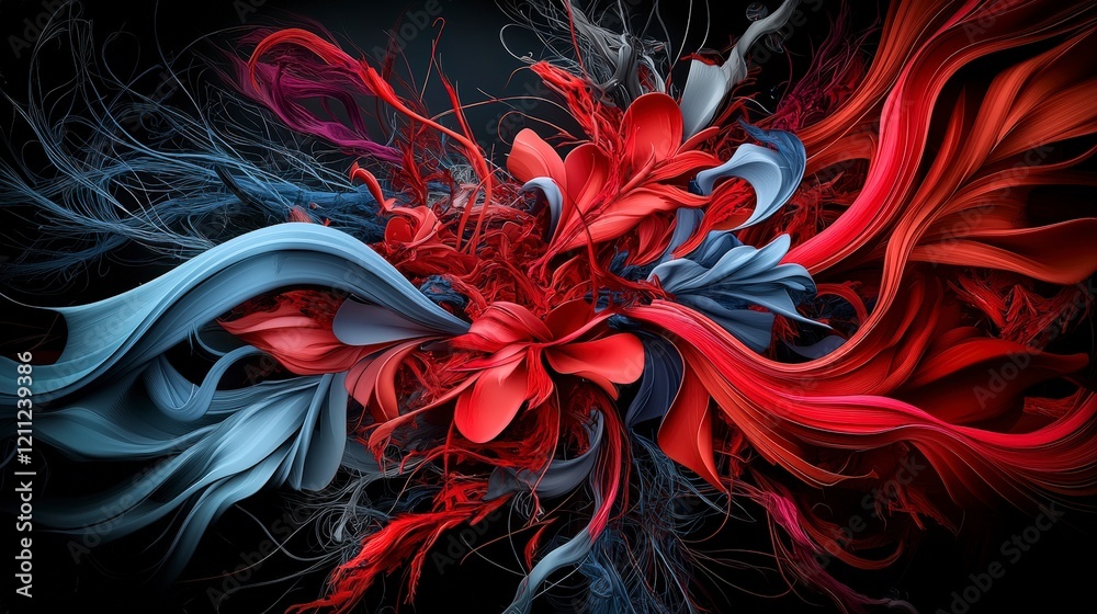 Poster Dynamic intertwining lines in colorful chaos a close-up digital art exploration of visual imagination