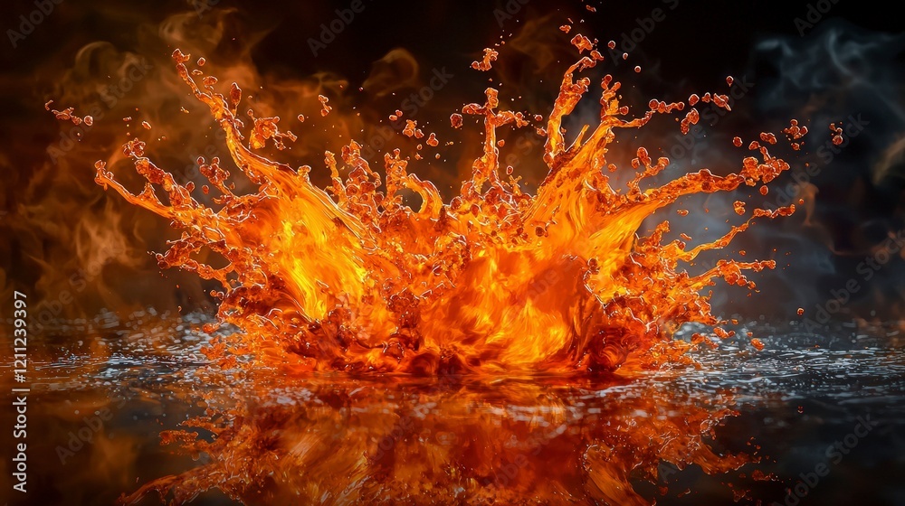 Aufkleber vibrant orange water splashing action abstract art liquid dynamics dark environment high-contrast vi