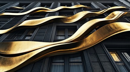 56.A luxurious invitation card design featuring a stunning golden wavy line pattern on a rich black background. The elegant curves of the gold lines create a sophisticated and premium look, making it