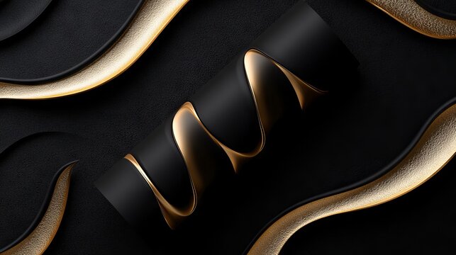 57.An elegant and sophisticated invitation card background with a flowing golden wave pattern set against a deep black backdrop. The design evokes luxury, making it perfect for premium events like