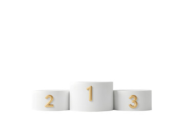 White Podium with Gold Numbered Platforms on transparent background 