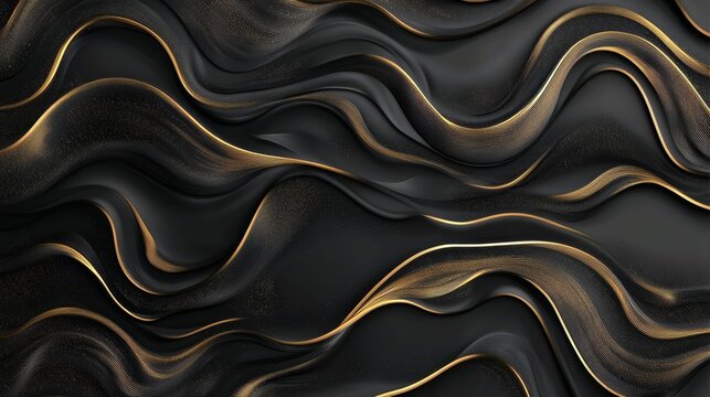 93.A premium, high-end invitation card background with smooth, flowing golden lines on a rich black backdrop. The wavy gold patterns create a luxurious and refined atmosphere, ideal for invitations
