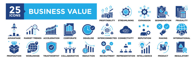 Business Value icon collection set. Containing design business, value, strategy, growth, management	