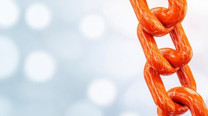 Abstract Metallic Orange Chain Interlocking Links on Light Blue Background