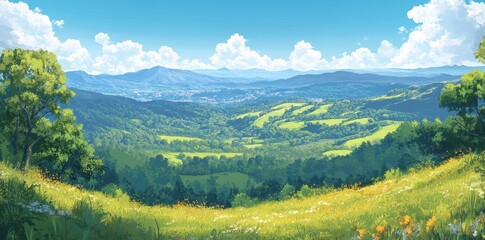 Obraz premium Sunny Day Scenic View Rolling Hills Landscape
