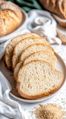 Naklejka premium Crusty Bread Slices Airy Crumb Bakery Food Photography Homemade