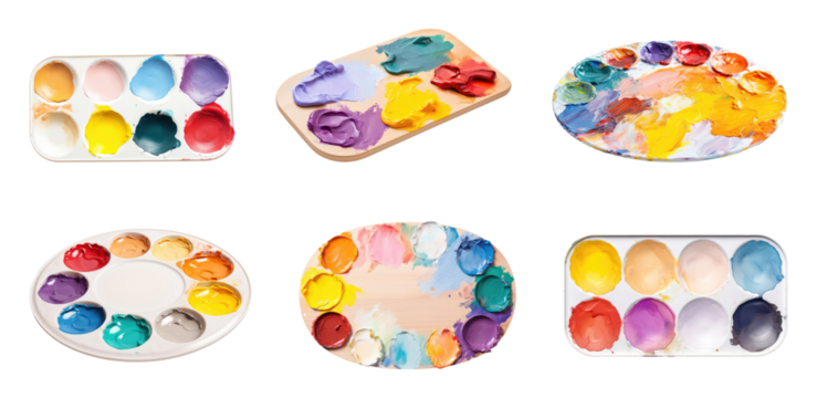 Set of paint palettes isolated on transparent background