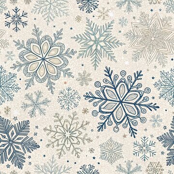 Fototapeta Seamless pattern, winter pattern with snowflakes in elegant blue and gold colors, snowflakes in blue and gold shades